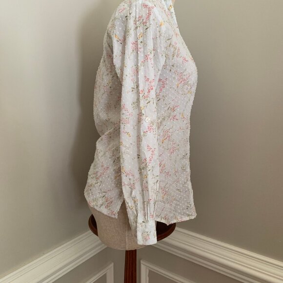 Seaplane Cotton Swiss Dot Split Neck Popover Long Roll Tab Sleeves Blouse XXS - Picture 4 of 12